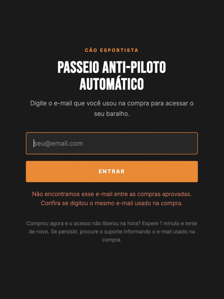Tela de acesso ao baralho digital