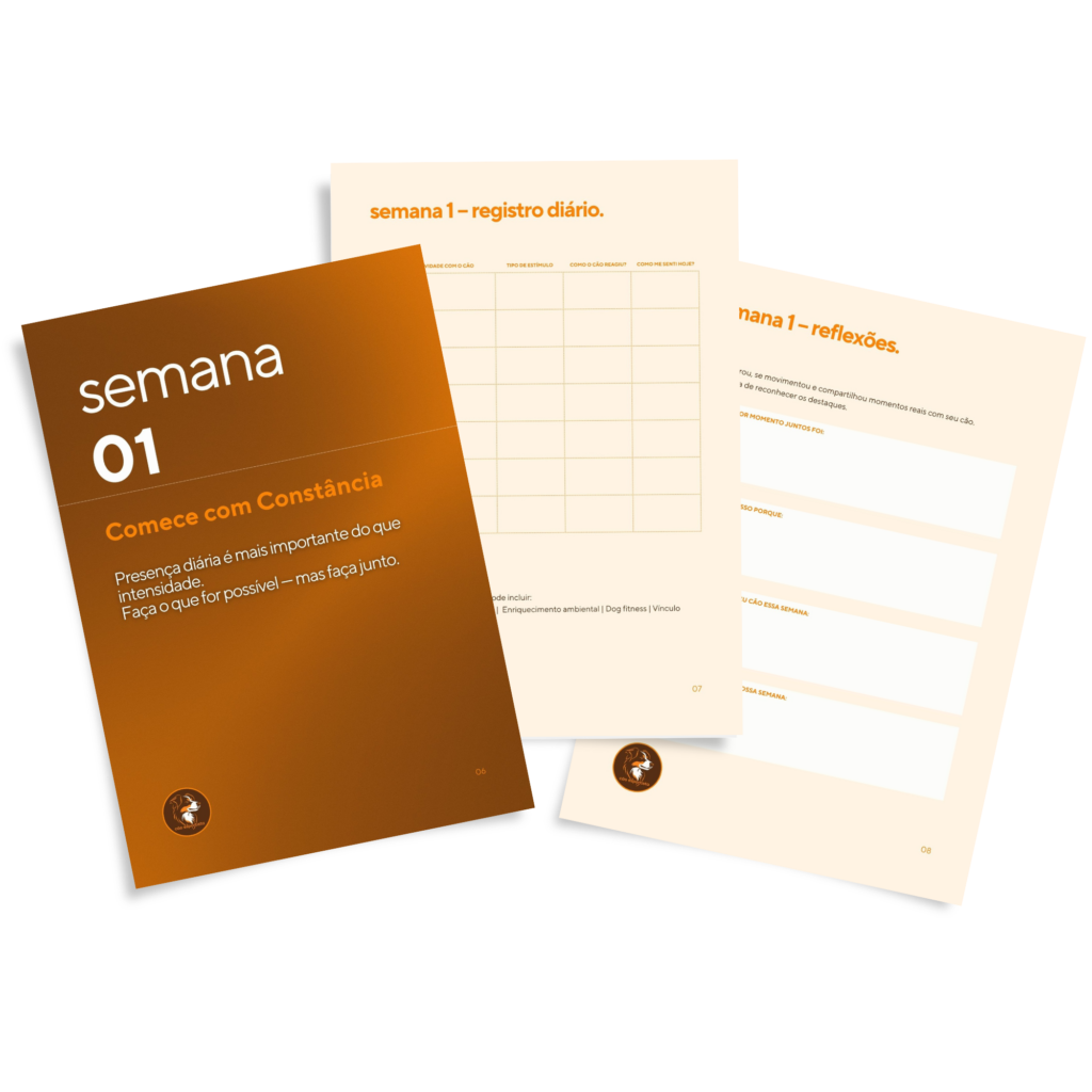 O Planner 21 Dias com Meu Cão foi criado para tutores que querem mais constância, estímulo e vínculo — mesmo com pouco tempo.
