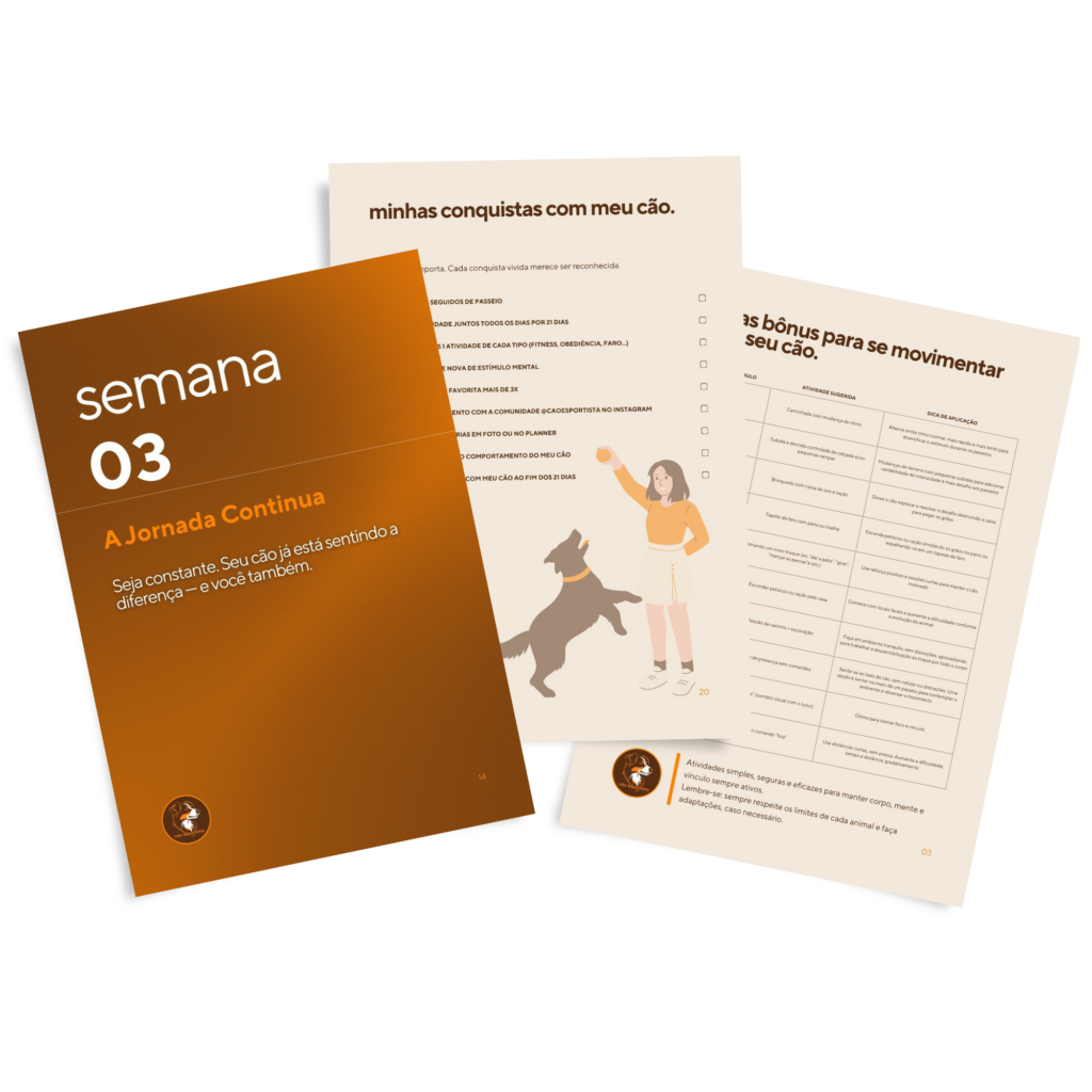 O Planner 21 Dias com Meu Cão foi criado para tutores que querem mais constância, estímulo e vínculo — mesmo com pouco tempo.